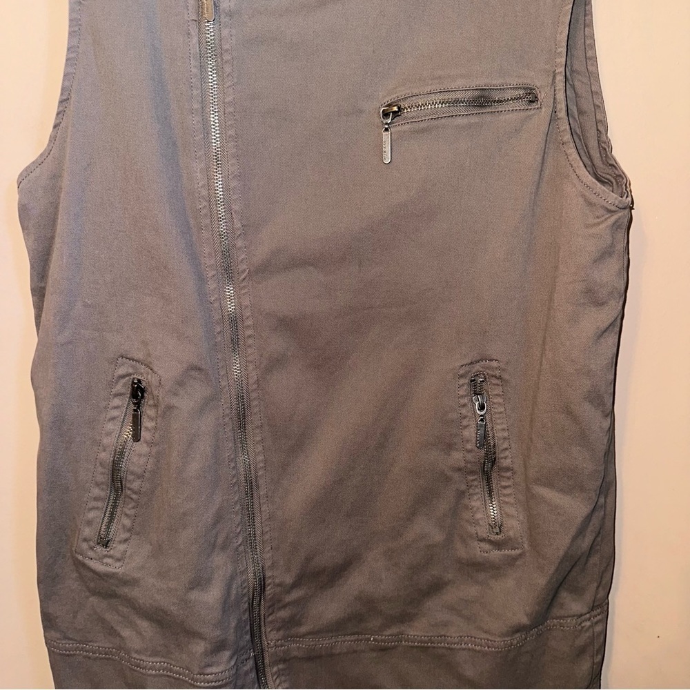 NEW Max Jeans Vest Womens Sleeveless Utility Asymmetrical Zip Pockets Taupe M - Picture 3 of 4